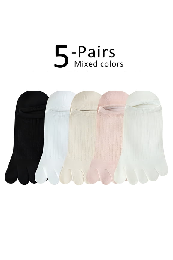 5 Pairs Thin Toe Socks Summer Women Girl Cotton Solid Mesh Breathable Cool Casual Shallow Mouth No Show Invisible 5 Finger Socks