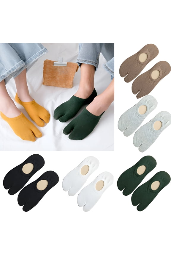 5 Pairs Unisex 2 Toe Flip Flop Tabi Socks Geta Ankle Socks Non-slip Elastic Low Cut Socks for Men Women