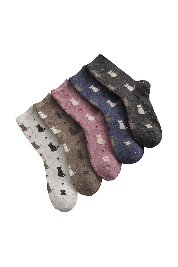 2026 New 5 Pairs Vintage Wool Cat Socks for Girls Comfortable Warm Breathable Mid-Calf Stockings Autumn Winter for Casual Wear, Cozy Lounging, Cold Weather Protection, Holiday Gifting.
