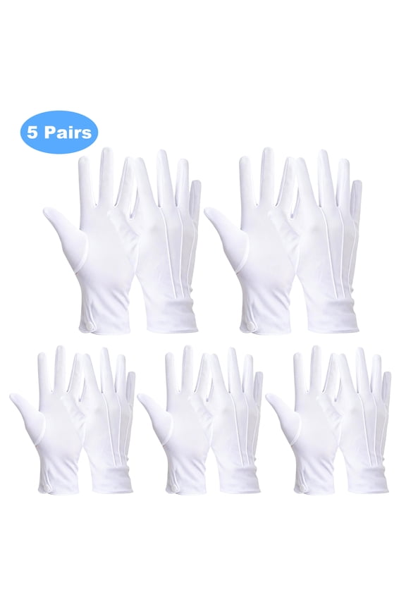 5 Pairs White Gloves Costume,Polyester White Gloves,Three-Ribbed Formal Dress Gloves for Men,Color Guard Gloves for Uniforms,Hotel Etiquette & Duty