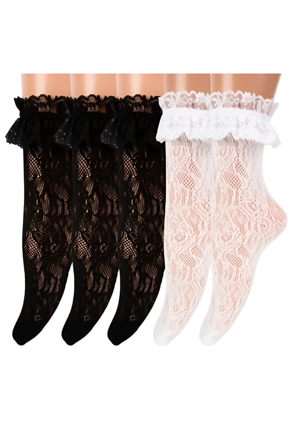 5 Pairs Women Ruffle Ankle Socks Trim Lace Frilled Dress Socks Set,Princess Fashion Cute Anklet