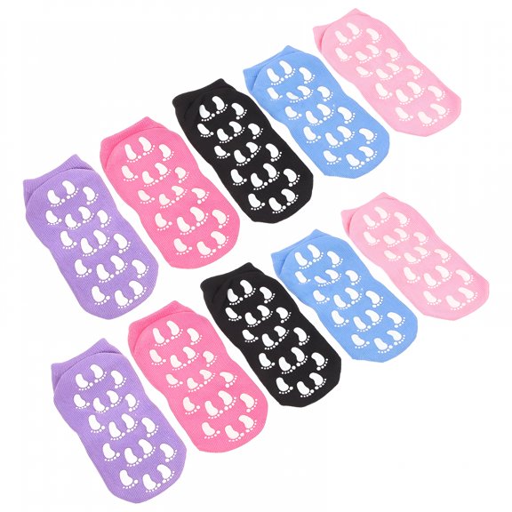 TELOLY 5 Pairs Women's Anti-slip Socks Yoga Pilates with Grippers Sole Glue Trampoline Women's Grippy for Ladies Slippers