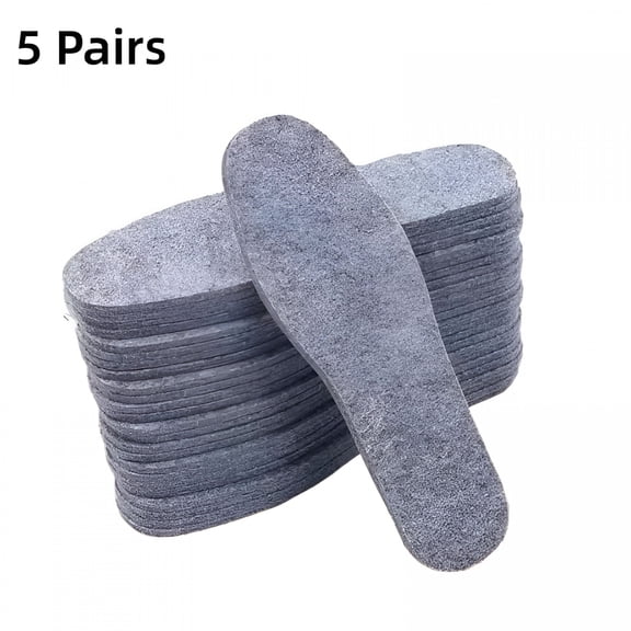 TELOLY 5 Pairs Wool Felt Insoles for Men Women, 5mm Thick Winter Thermal Shoe Inserts, Breathable Sweat Absorbent Boot Pads