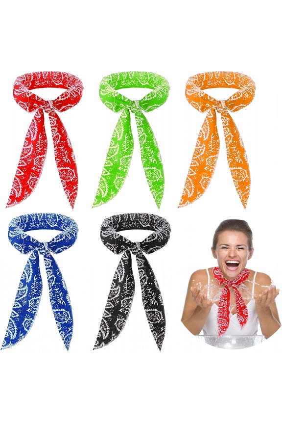 5 Pieces Cooling Neck Wraps, Ice Cooling Scarf Water Soaking Wraps for Neck Bandana Wrap Headband for Women Men, Cooling Headband for Hiking Camping Outdoor Hot Summer