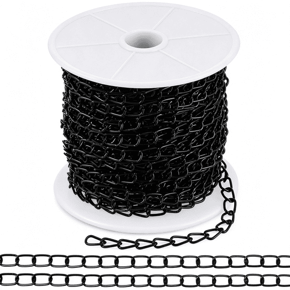 TELOLY 50 Ft 2.5Mm Galvanized Iron Hanging Chain Black Jack Chain with Spool|Metal Link Chains,Metal Hanging Jack Chains for Feeders,Overhead Lights,Flowerpots,Artworks