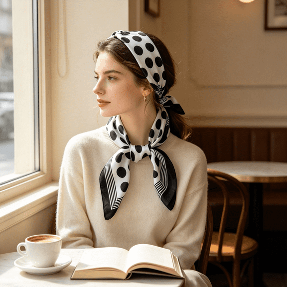 TELOLY 50S Polka Dot Square Scarf Women - Silk Like Lightweight Satin Neck Scarf, Head Wrap, Kerchief 50S Costume Accessory Scarf for Women
