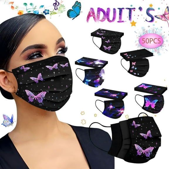 TELOLY 5PCS Adult Face Mask Halloween Women Disposable Masks Design Butterfly Protective Adjustable Ear Loops Cute Print