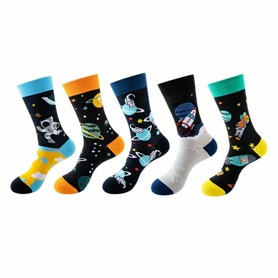 TELOLY 5Pairs Boot Socks for Women,All-Season Wear Womens Crew Socks,Color Block Style Men Socks,Combination1