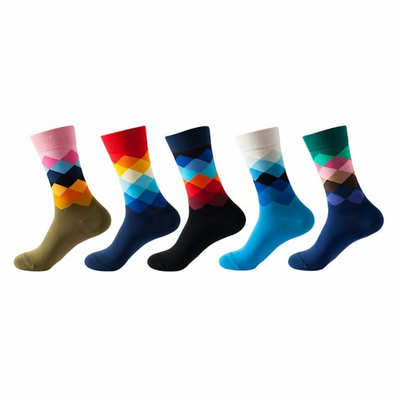 TELOLY 5Pairs Boot Socks for Women,All-Season Wear Womens Crew Socks,Color Block Style Men Socks,Combination3