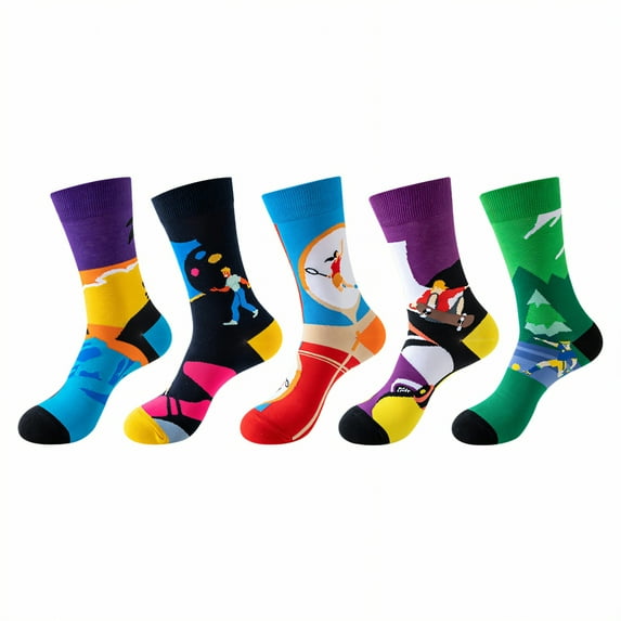 TELOLY 5Pairs Boot Socks for Women,Mid-Calf Length Womens Crew Socks,Mid-Calf Style Long Socks,Combination3