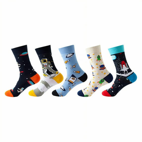 TELOLY 5Pairs Boot Socks for Women,One Size Fits Most Womens Crew Socks,Unisex Design Men Socks,Combination2