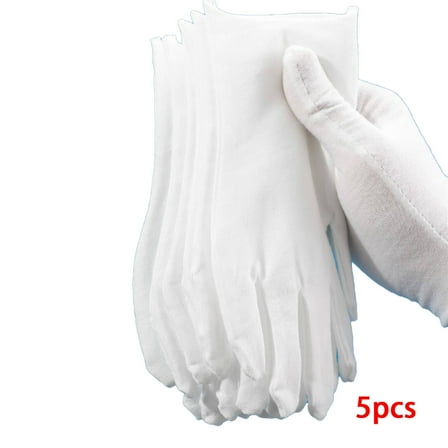 TELOLY 5Pairs Cotton Gloves Pure White Design White Cotton Gloves Highly Versatile Cotton Gloves for Dry Hands Sleeping Soft&Non-Irritating,White,Thick