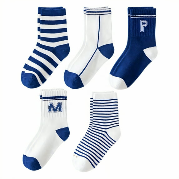 TELOLY 5Pairs Kids Socks,3-5 Years Old Boys Socks 4-6 Years,Breathable and Absorbent Girls Socks 6-8 Years Old,Style2,Size 25-28