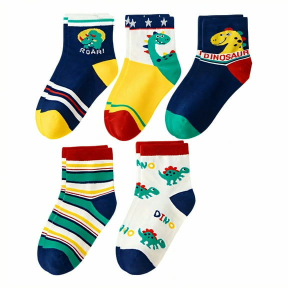 TELOLY 5Pairs Kids Socks,3-5 Years Old Boys Socks 4-6 Years,Mid-Calf Ventilation Girls Socks 6-8 Years Old,Style1,Size 25-28