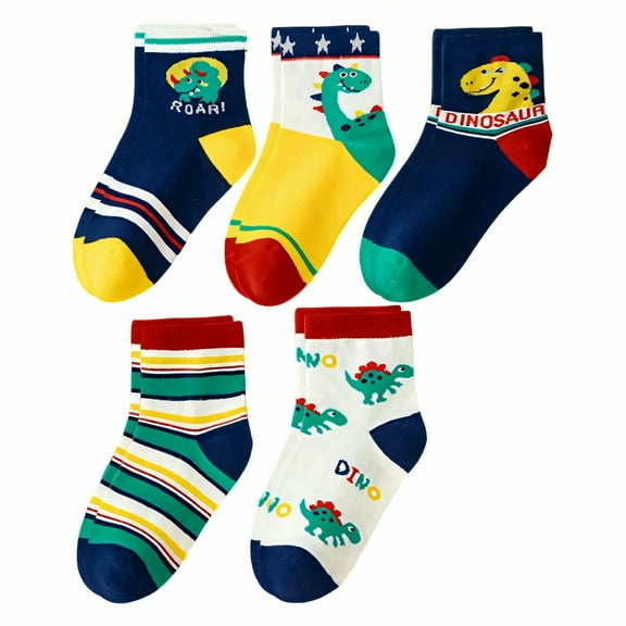 TELOLY 5Pairs Kids Socks,6-8 Years Old Boys Socks 4-6 Years,Breathable and Absorbent Girls Socks 6-8 Years Old,Style1,Size 29-32