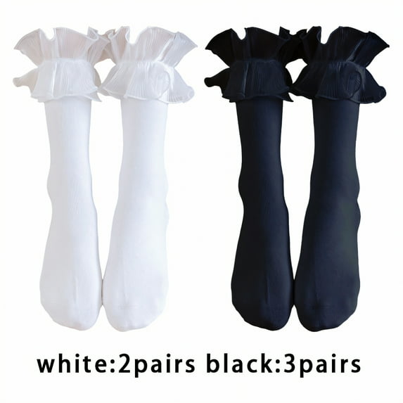 TELOLY 5Pairs Kids Socks,Sweet Style Ruffle Socks,One Size Fits Most Lace Socks,Combination1