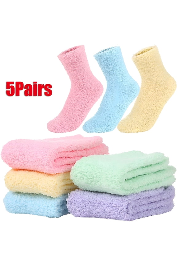 5Pairs Non-Slip Plush Slipper Grip Socks for Women