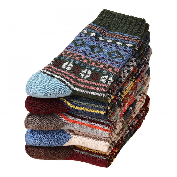 TELOLY 5Pairs Thermal Socks for Men,39-44 Yards Men Socks,Botanical Patterns Warm Socks for Men,Combination1