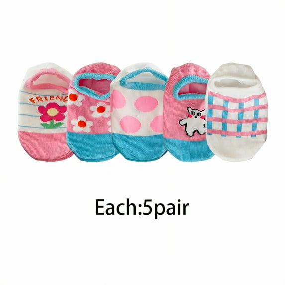 TELOLY 5Pairs Toddler Socks,Versatile No-Show Style Toddler Socks 4T-5T,Lightweight and Breathable Kids Socks,Style1,M