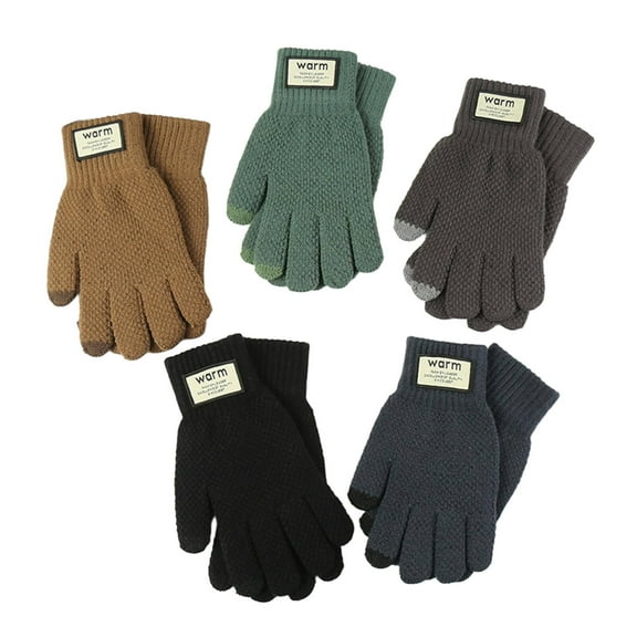 TELOLY 5Pairs Winter Gloves Korean Style Wool Gloves Fleece-Lined Merino Wool Gloves Winter Essential Multicolor