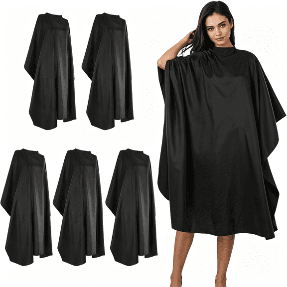TELOLY 5Pcs Black Hair Salon Capes,55X47In Waterproof Salon Barber Haircut Cape Durable