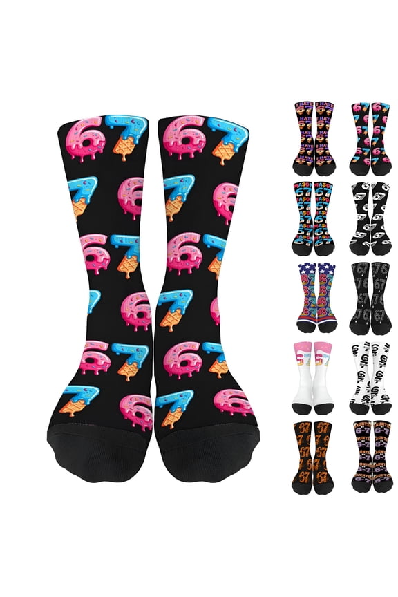 6 7 Socks,67 Socks 67 Ice Cream Drip Meme Funny Six Seven Funny Number Half Calf Sock for Mom Purple (1Pack