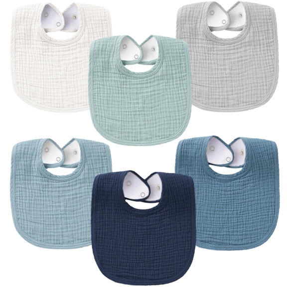 TELOLY 6-Pack Muslin Baby Bibs for Boys&Girls,Soft Cotton Absorbent Bandana Drool Bibs for Drooling&Teething