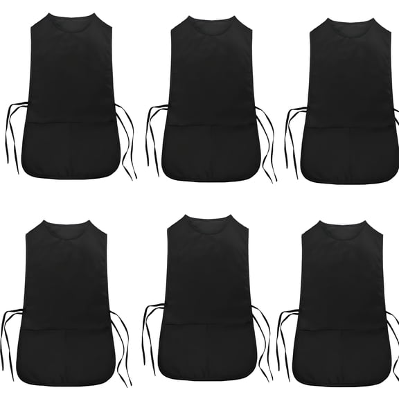 TELOLY 6 Pack Unisex Cobbler Apron Sleeveless Vest Cobbler Aprons for Women Men Smock Apron with 2 Pockets for Kitchen Cooking Restaurant BBQ Painting Crafting Barber Chefs Waiters, Black