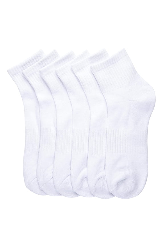 6 Pairs Men'S Athletic Half Cushioned Quarter Socks with Arch Support,White,10-13,Comfortable Sports Socks for Running,Walking,Training and Everyday Wear