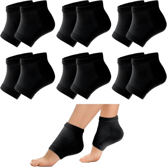 TELOLY 6 Pairs Moisturizing Socks for Dry Cracked Heels Cotton Gel Sleeves,Repair Gel Heel Socks for Repairing and Softening Feet Rough Skins Calluses Fits Women Men Feet Soothing Spa Socks (Black)
