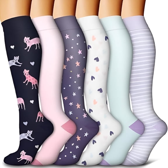 TELOLY 6 Pairs Nylon Compression Socks for Men Women Compression Stocking Best Support for Athletic Travel, Running, Cycling Compression Socks For Women Medical