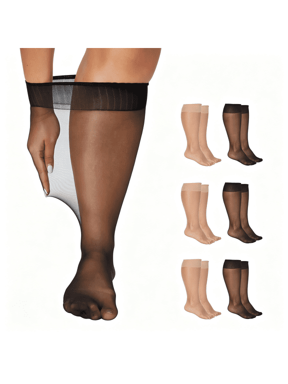 6 Pairs Plus Size Knee High Stockings for Women Sheer Trouser Socks Plus Size Stockings