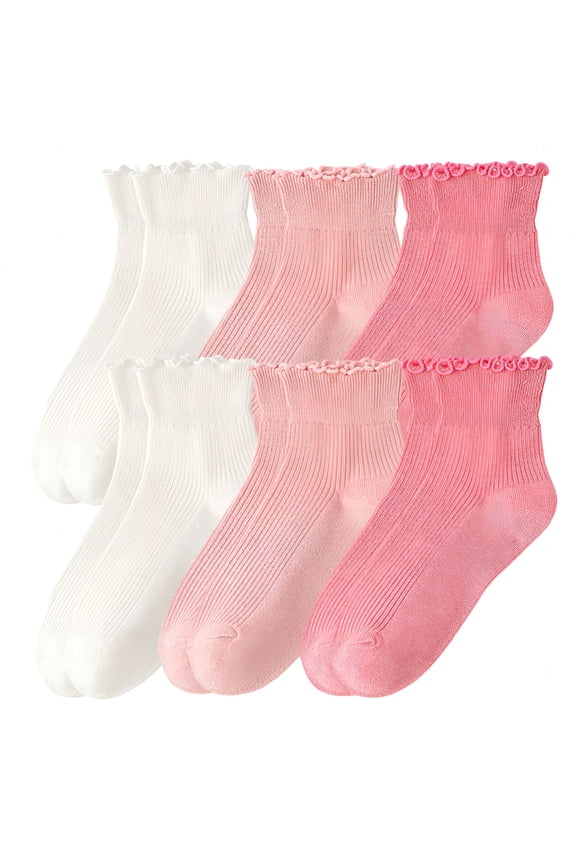 6 Pairs Ruffle Socks for Women Girls,Casual Cute Ankle Socks Breathable Knit Cotton Warm Soft Frilly Crew Socks
