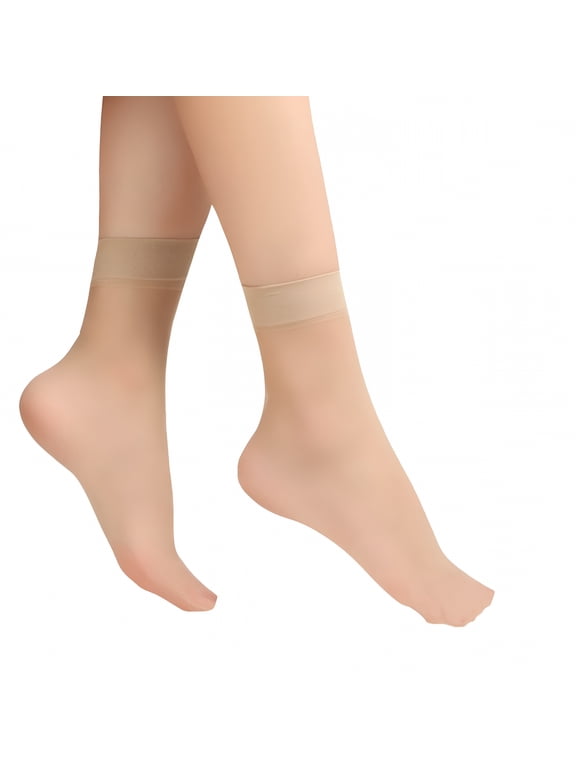 6 Pairs Sheer Ankle Socks for Women, Ultra Thin Nude Nylon Hosiery, Soft See-Through Stockings for Work and Party