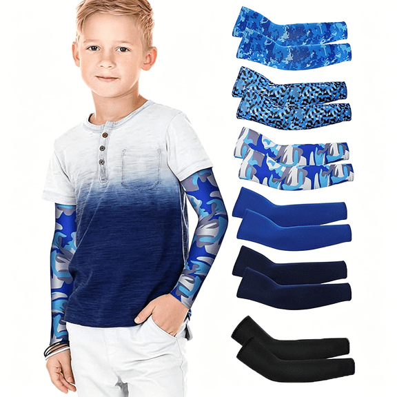 TELOLY 6 Pairs Sports Arm Sleeves for Kids Basketball Baseball Football Arm Sleeves Uv Sun Protection Cooling Arm Compression Cover Sleeve for Boys (8-10 Years)