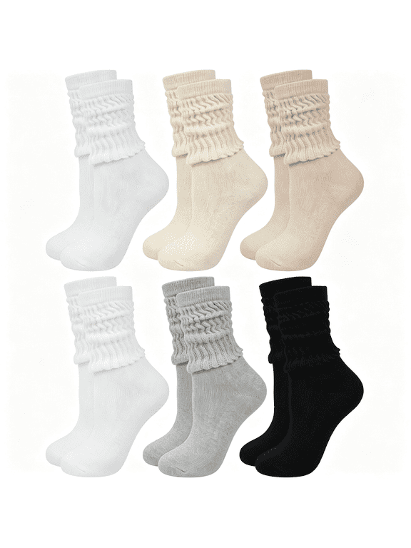 6 Pairs Women Slouch Socks Soft Cotton Scrunch Sock Knee High Stacked Boot Socks for Women Men 80S 90S Slouch Socks