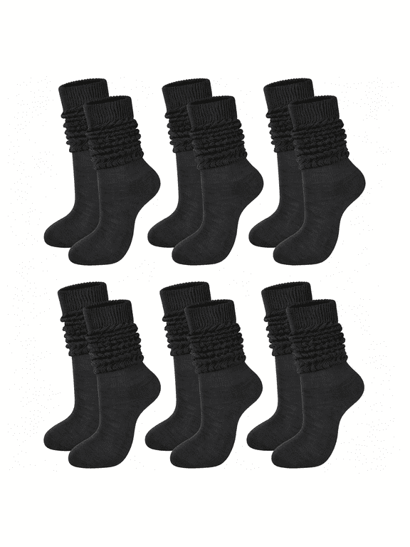 6 Pairs Women Slouch Socks Soft Cotton Scrunch Sock Knee High Stacked Boot Socks for Women Men 80S 90S Soft Cotton Slouch Socks