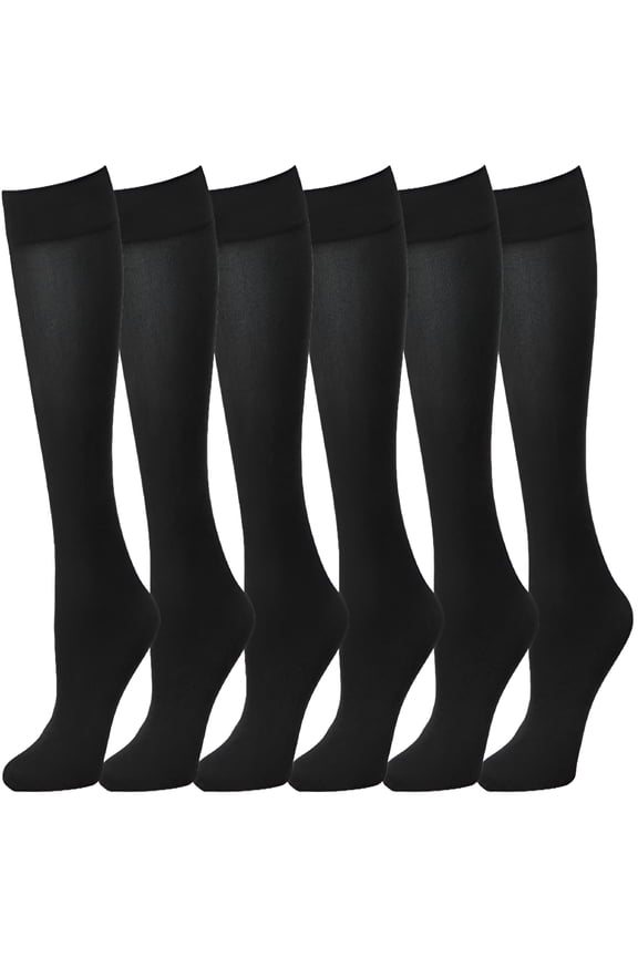 6 Pairs Women Trouser Socks with Comfort Band Stretchy Spandex Opaque Knee High Socks for Women Black