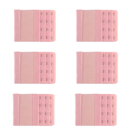 TELOLY 6 Pcs Bra Extender,3.8" Elastic Stretch Three-Row and Four-Fasteners Bra Extension Strap,Skin-Friendly Fabric Bra Back Extender,Pink