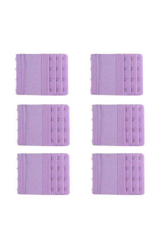 6 Pcs Bra Extender,3.8" Elastic Stretch Three-Row and Four-Fasteners Bra Extension Strap,Skin-Friendly Fabric Bra Back Extender,Purple