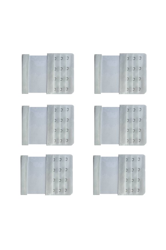 6 Pcs Bra Extender,3.8" Elastic Stretch Three-Row and Four-Fasteners Bra Extension Strap,Skin-Friendly Fabric Bra Back Extender,White