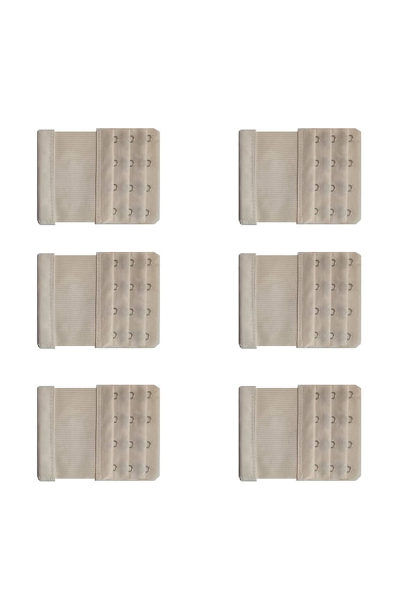 6 Pcs Bra Extender,3.8" Elastic Stretch Three-Row and Four-Fasteners Bra Extension Strap,Skin-Friendly Fabric Bra Back Extender,Beige