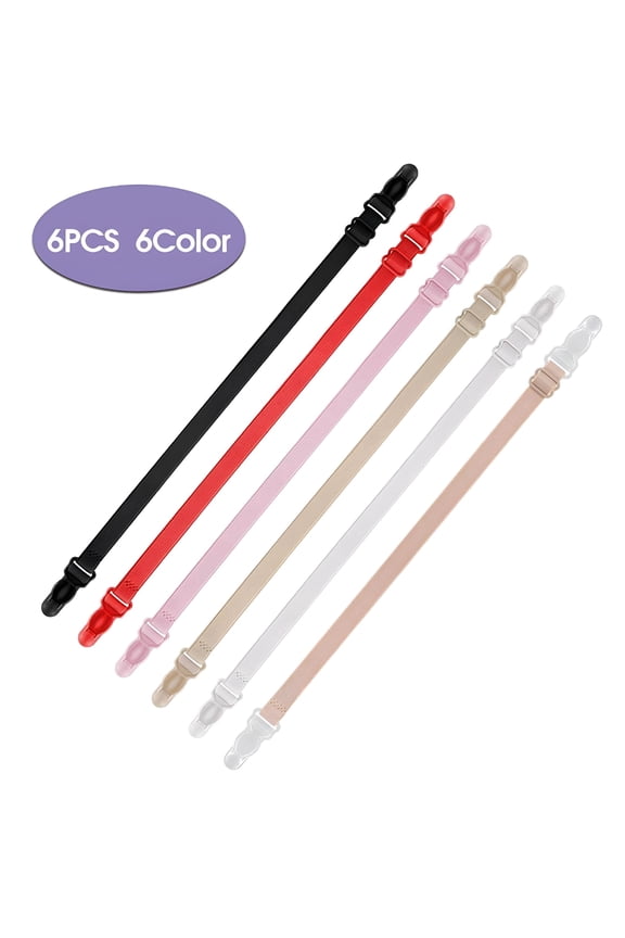6 Pcs Bra Strap Clips Non-Slip Women's Bra Straps Holder Adjustable and Concealing, White, Red, Purple, Black, Flesh Color, Creamy-White