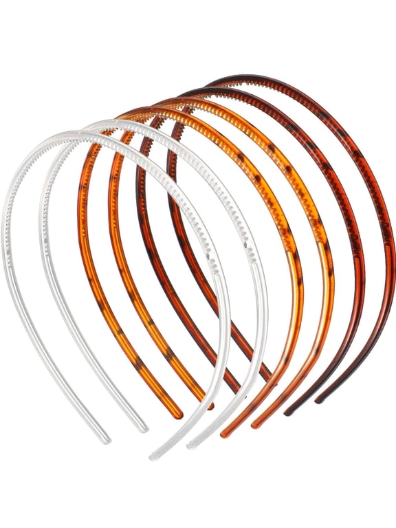 6 Pieces Plastic Headbands for Women Thin Headband with Teeth Plain Head Bands for Halloween Christmas Women'S Hair(5 Mm,Light Brown,Deep Brown,Transparent)