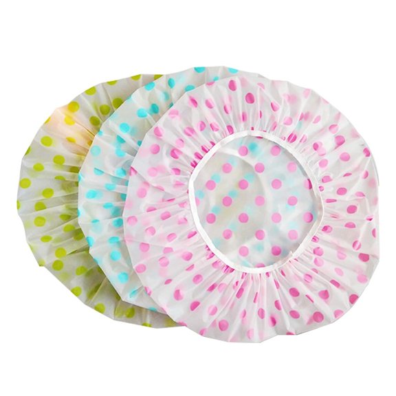TELOLY 6 Pieces Waterproof Plastic Shower Cap,Elastic Reusable Bathing Cap,Beauty Salon Spa Lace Elastic Band Flower Printed Hat Environmental Protection Hair Bath Caps