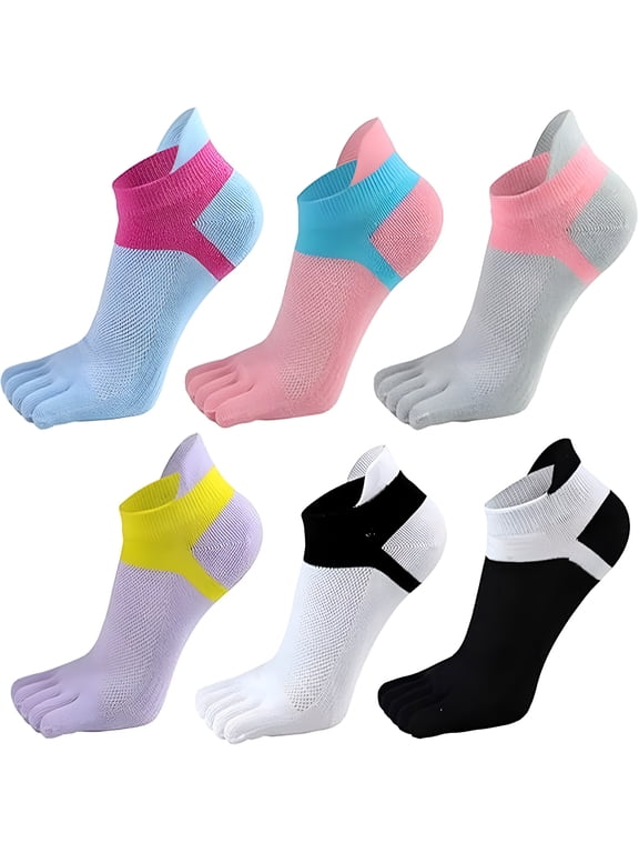 2026 New 6 Pairs Women Toe Socks 5 Finger Cotton Wicking Athletic for Running,Yoga,Gym,Walking,Cycling,Fitness