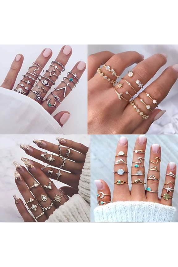 64 Pcs Knuckle Rings Set Stackable Finger Rings for Women Bohemian Midi Rings Stacking Rings