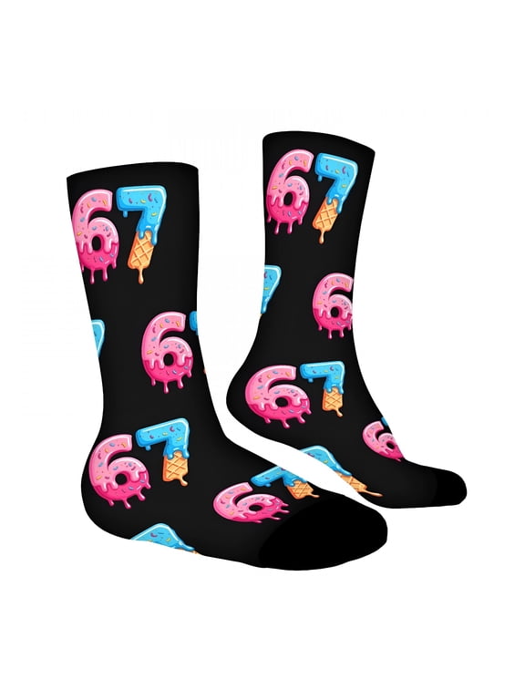 67 Socks Ice Cream Meme Novelty Crew Socks, Funny Black Cotton Socks for Boys Girls Age 7-13, School Party Gifts