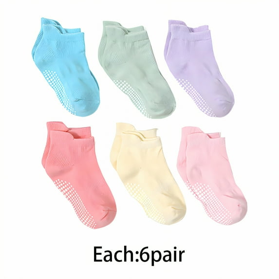 TELOLY 6Pack Toddler Socks,Designed for Delicate Baby Skin Toddler Socks 4T-5T,Comfy Grip Helps Early Walking Kids Socks,Style2