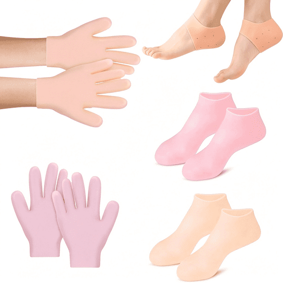TELOLY 6Pair Silicone Moisturizing Socks,Gloves&Heels Set,Anti-Slip ...